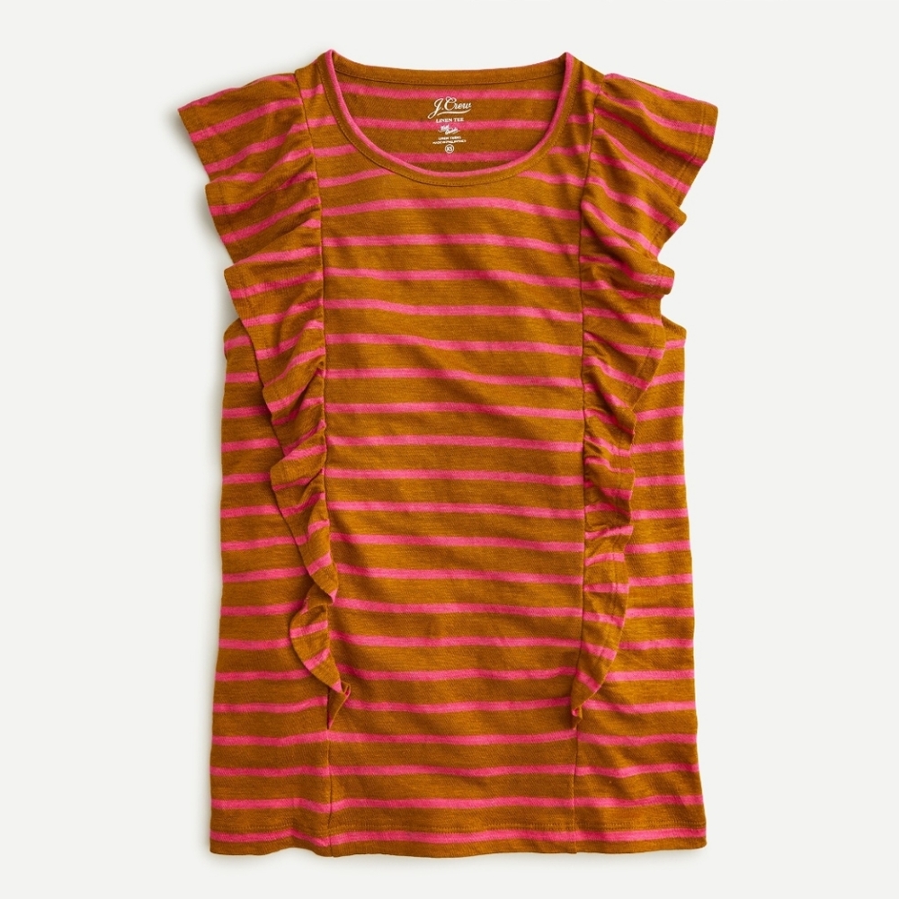 J. Crew Linen Striped Ruffle Tank XS/S
